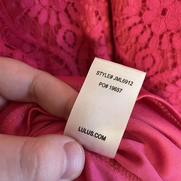 Lulus Women XS Fuchsia Lace High Neck Remarkable Short Sleeve Sheath Dress - Picture 12 of 12